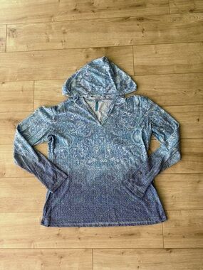 Kuhl Blue Paisley Hoodie V Neck Lightweight Pullover Boho Outdoor Women XL
